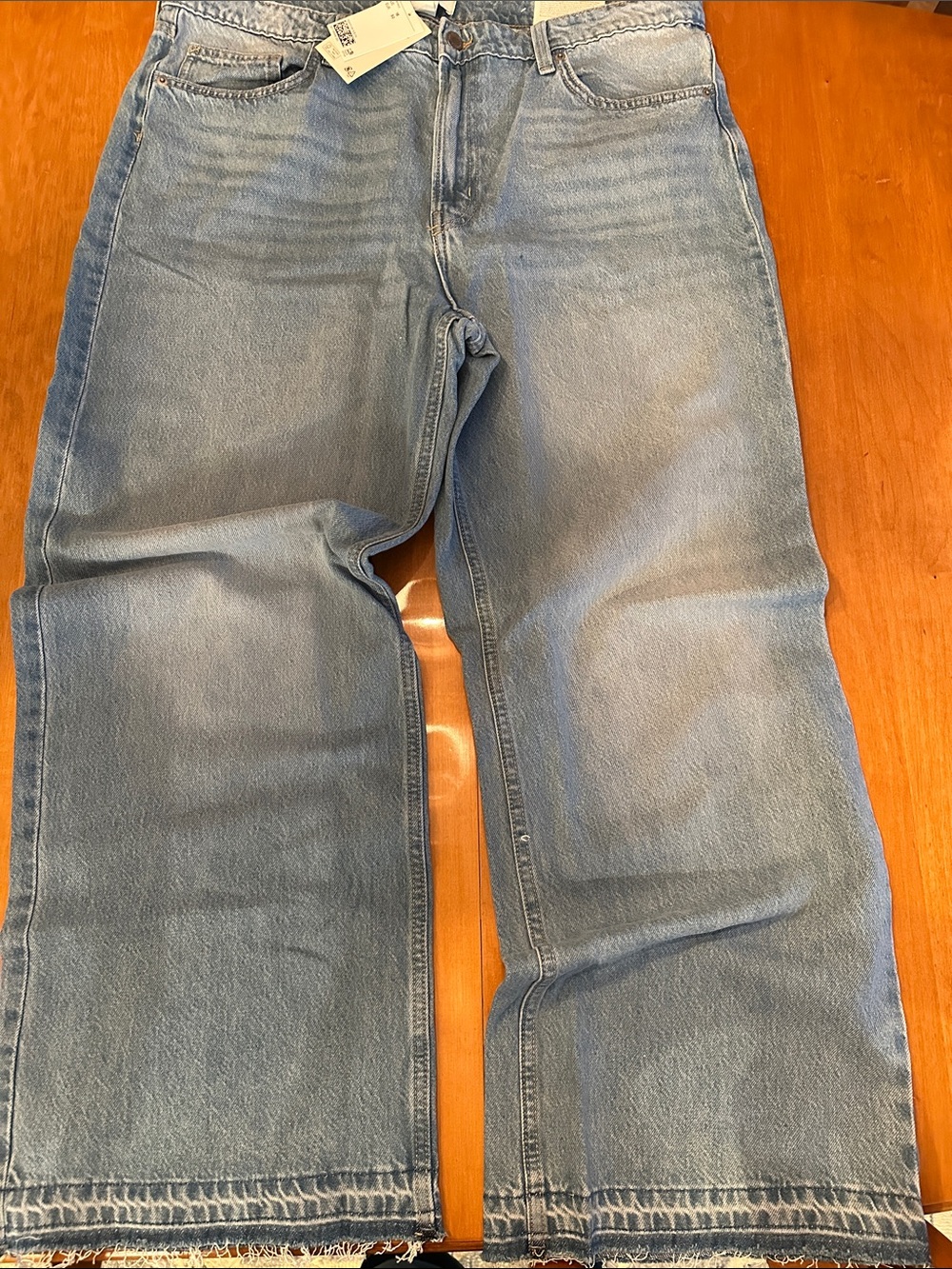 H&M Light Wash Wide-Leg Flare Jeans - Pale Blue Denim